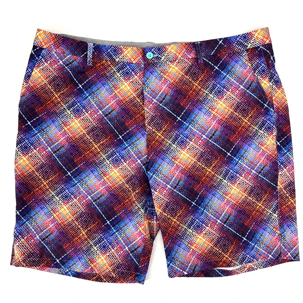 Hreski Mens Plaid Abstract Diamond Print Golf Shorts Multi Color Size 46 NWT